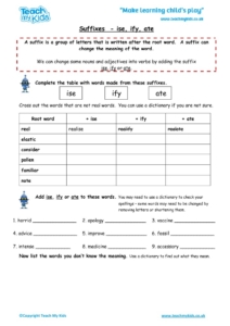Worksheets for kids - suffixes-ise-ify-ate